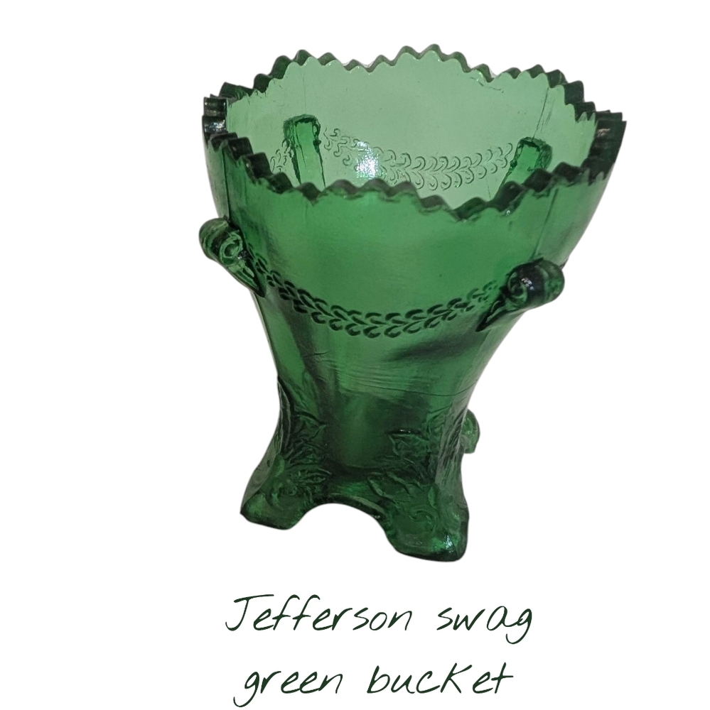 Jefferson Swag Green Glass Bucket Vintage